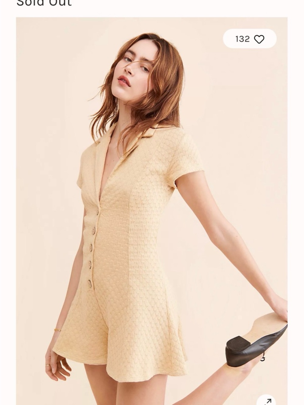 Free People Light Beige Textured Short Romper